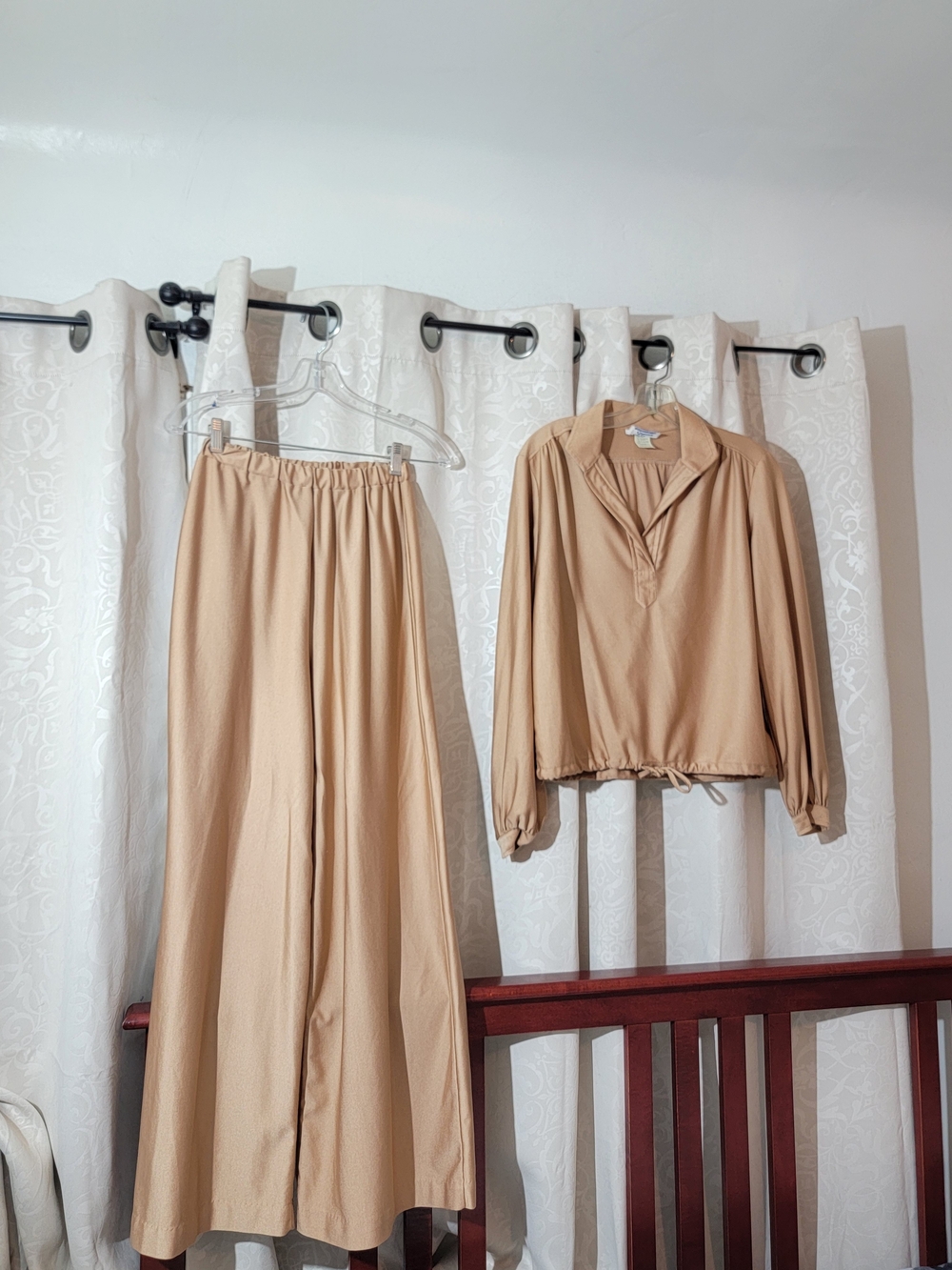 Neutral Tan Wide-Leg Pants & Pullover Top Set